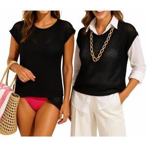 NEW SHANNALEE cotton mesh tee/swim cover up in black